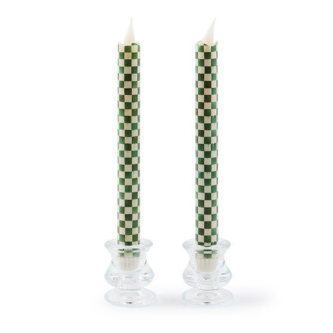 Emerald Check Flameless Dinner Candles, Set of 2 image number 0