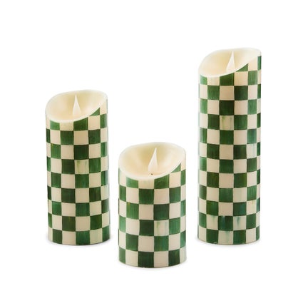 Emerald Check Flameless Candles, Set of 3