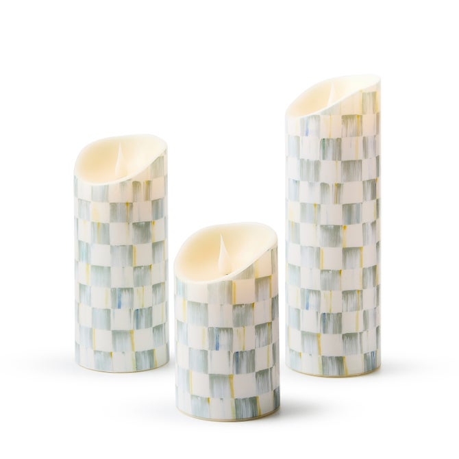 Sterling Check Flameless Candles, Set of 3 image number 1
