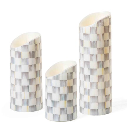 Sterling Check Flameless Candles, Set of 3