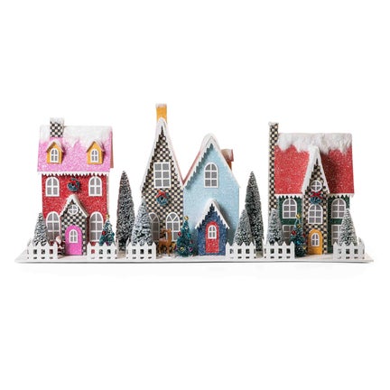 Granny Kitsch Illuminated Village Mantel Arrangement