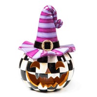 Illuminated Happy Jack Pumpkin with Purple Hat