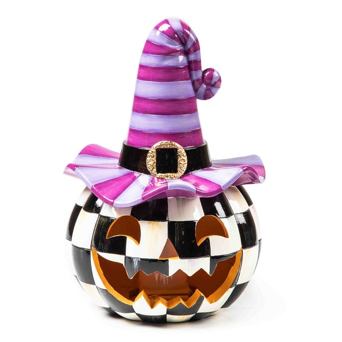 Illuminated Happy Jack Pumpkin with Purple Hat image number 3