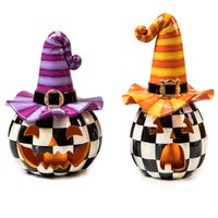 Illuminated Happy Jack Pumpkin with Purple Hat
