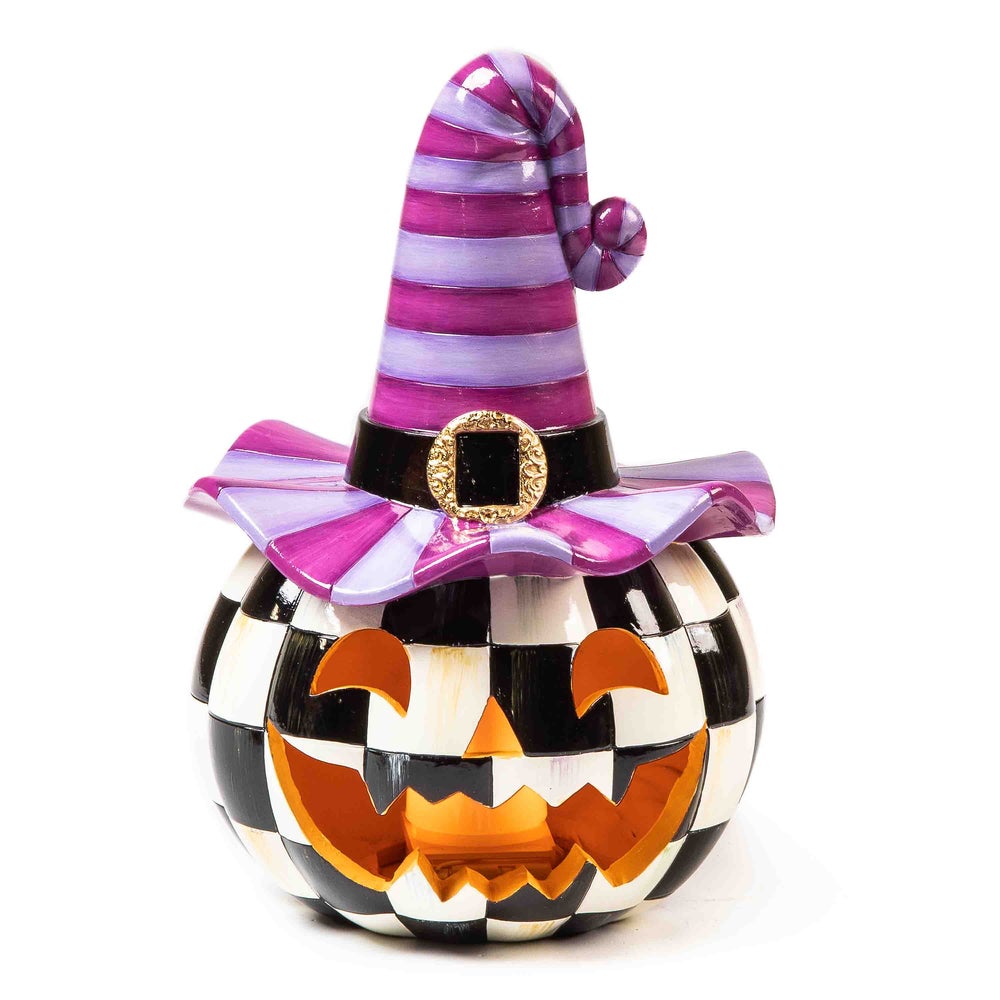 Illuminated Happy Jack Pumpkin with Purple Hat mackenzie-childs Panama imagen 1