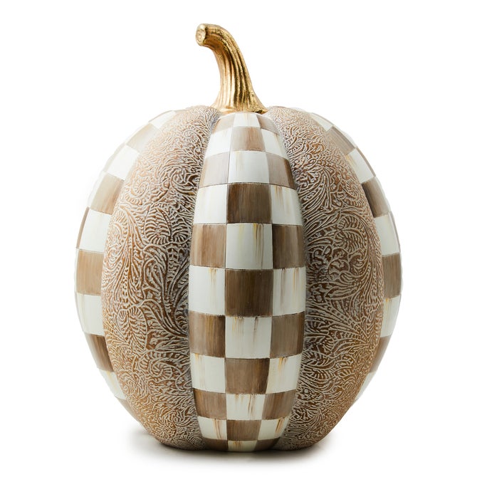 Mocha Check & Block Print Tall Pumpkin image number 0