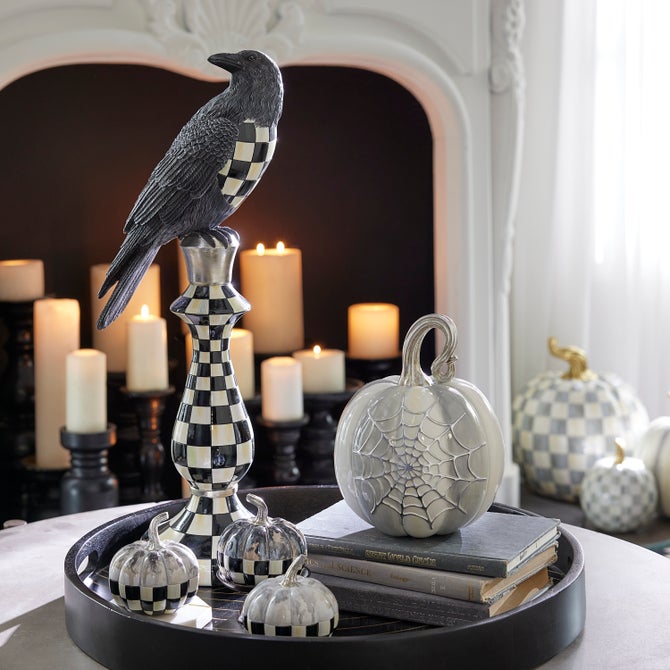 Haunted House Courtly Check Pedestal Crow Figurine image number 1