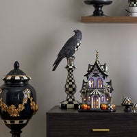 Haunted House Courtly Check Pedestal Crow Figurine