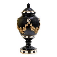 Haunted House Gold Floral Black Pedestal Urn