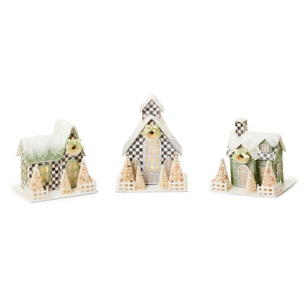 Farmhouse Holiday Illuminated Mini Paper Houses, Set of 3