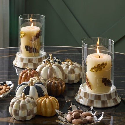 Mocha Check Pillar Glass Candle Holder