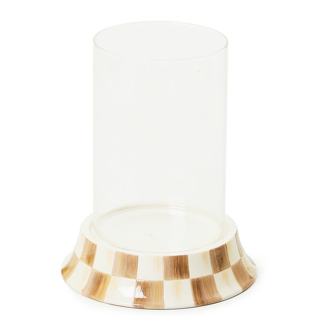 Mocha Check Pillar Glass Candle Holder image number 0