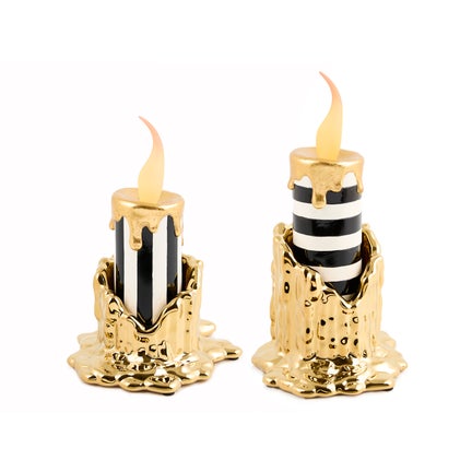 Haunted House Gold Holder & Illuminated Striped Candles Set