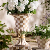 Mocha Check Pedestal Urn