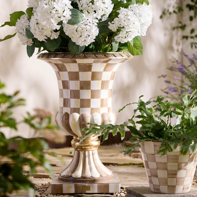 Mocha Check Pedestal Urn image number 3