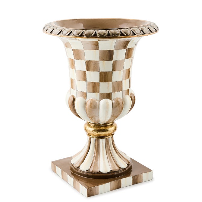 Mocha Check Tabletop Pedestal Urn image number 1