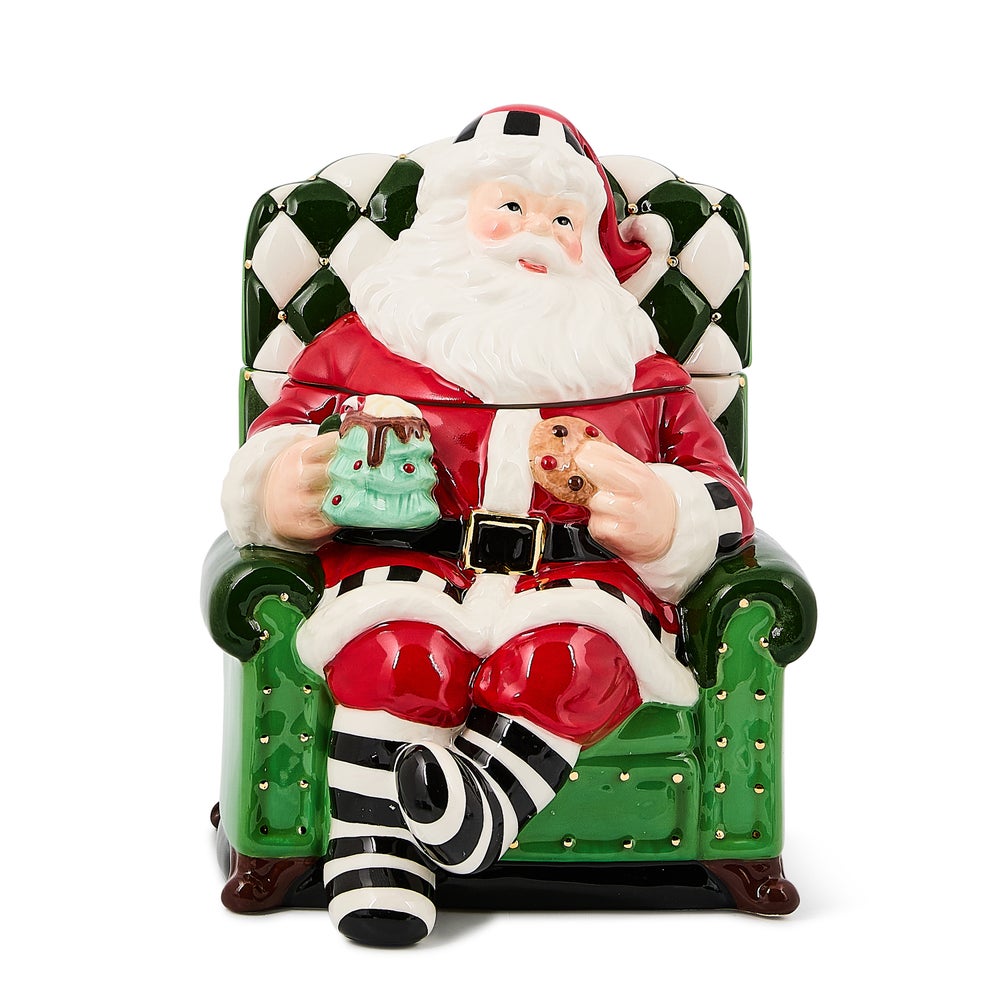 Check It Out Santa in Chair Cookie Jar mackenzie-childs Panama imagen 1 Check It Out Santa in Chair Cookie Jar mackenzie-childs Panama imagen 1