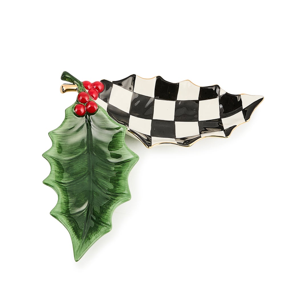 Holly Leaf Ceramic Trinket Tray mackenzie-childs Panama imagen 1 Holly Leaf Ceramic Trinket Tray mackenzie-childs Panama imagen 1