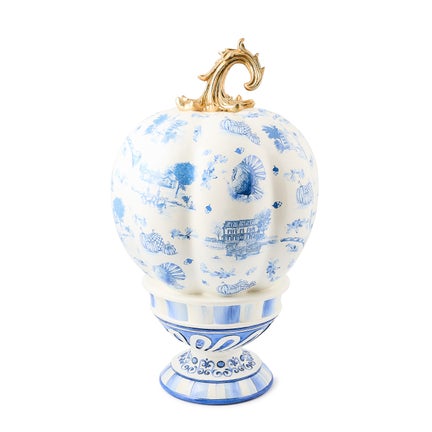 Royal Autumn Toile Tall Pedestal Pumpkin