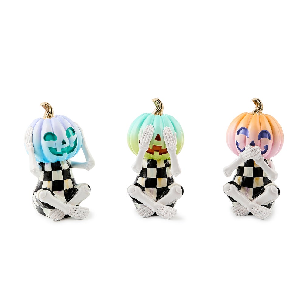 Trick or Treat Pumpkin Skeletons, Set of 3 mackenzie-childs Panama imagen 1 Trick or Treat Pumpkin Skeletons, Set of 3 mackenzie-childs Panama imagen 1
