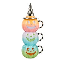 Trick or Treat Lidded Pumpkin Mug Tower, Set of 3