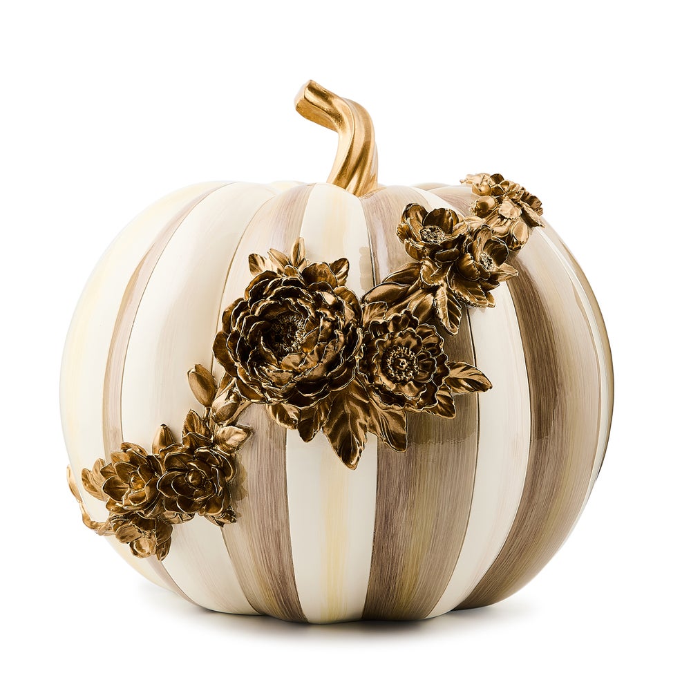 Mocha Stripe Floral Garland Pumpkin mackenzie-childs Panama imagen 1 Mocha Stripe Floral Garland Pumpkin mackenzie-childs Panama imagen 1