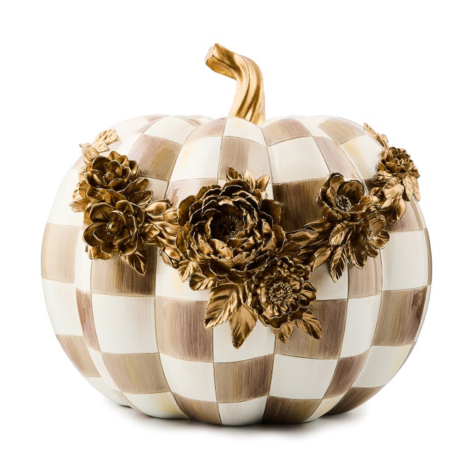 Mocha Check Floral Garland Pumpkin image number 0