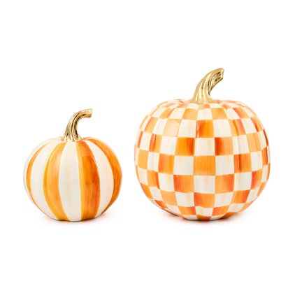 Classic Orange Stripe Small & Check Medium Pumpkin Set