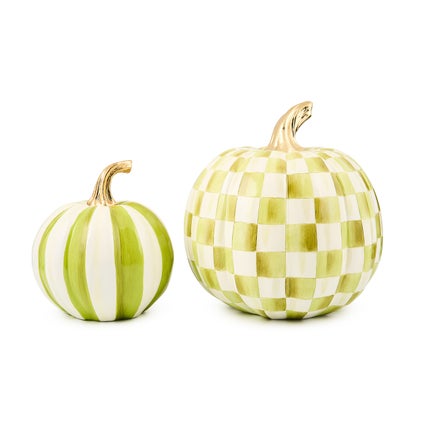 Classic Moss Stripe Small & Check Medium Pumpkin Set