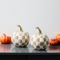 Classic Mocha Check Mini Pumpkin Set of 2