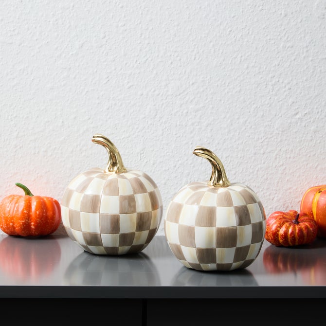 Classic Mocha Check Mini Pumpkin Set of 2 image number 1