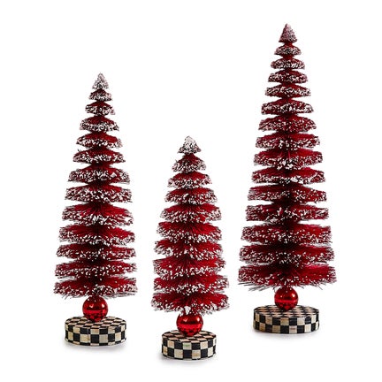 Cozy Christmas Red Bottle Brush Trees, Set of 3