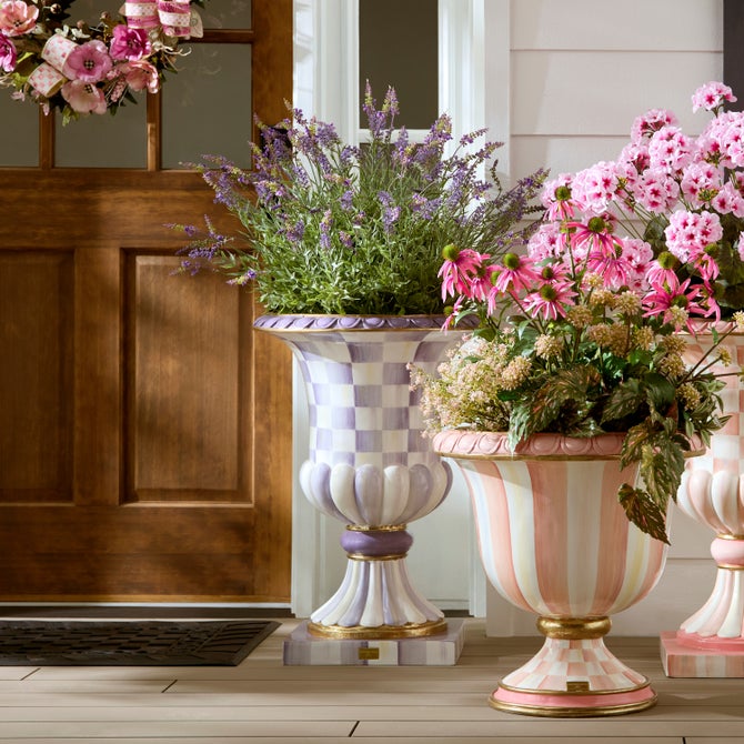 Violet Check Pedestal Urn image number 1