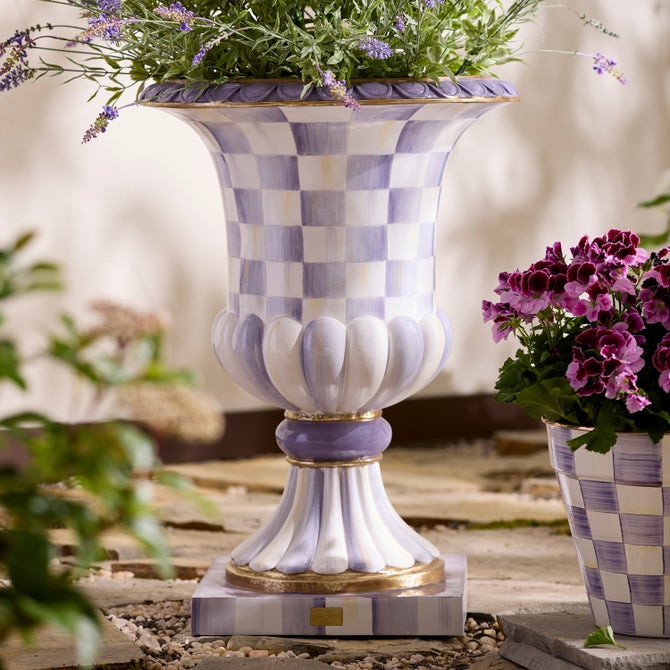Violet Check Pedestal Urn image number 5