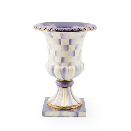 Violet Check Tabletop Pedestal Urn