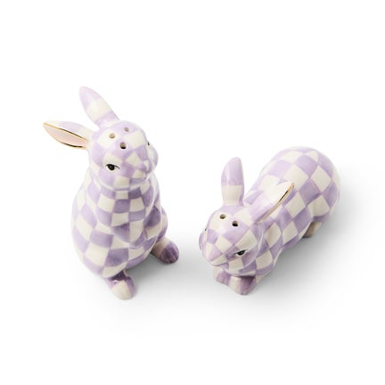 Violet Check Bunny Salt and Pepper Set