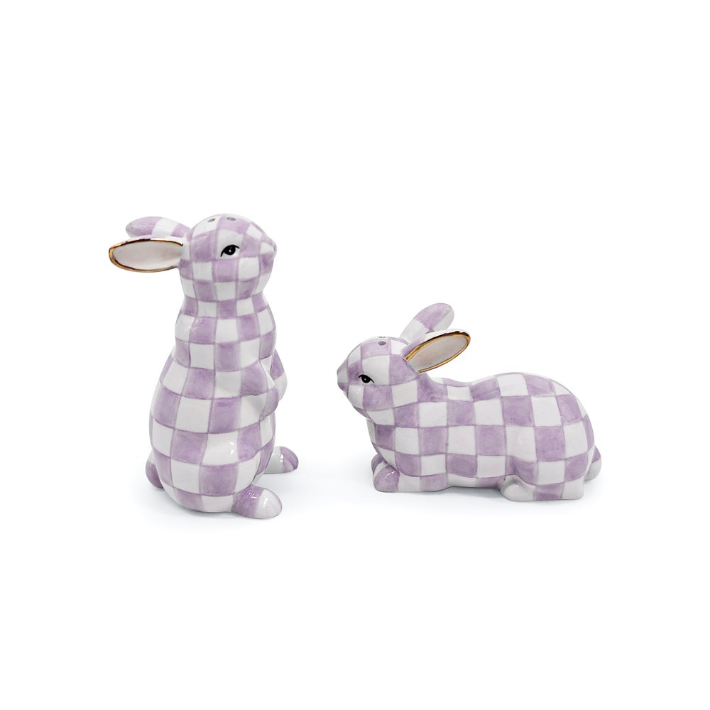Courtly Bunny Salt & Pepper Set - Violet Check mackenzie-childs Panama imagen 1