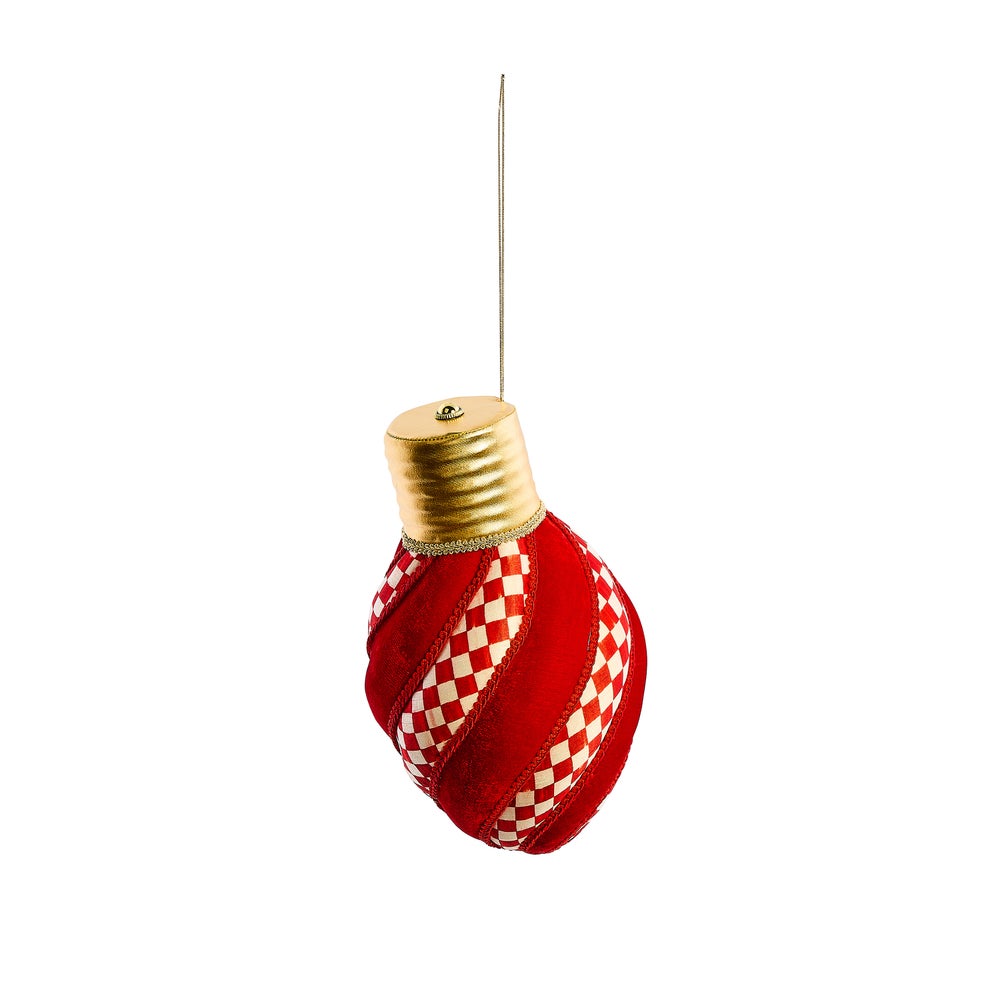Check It Out Red Check Lightbulb Fabric Ornament mackenzie-childs Panama imagen 1 Check It Out Red Check Lightbulb Fabric Ornament mackenzie-childs Panama imagen 1