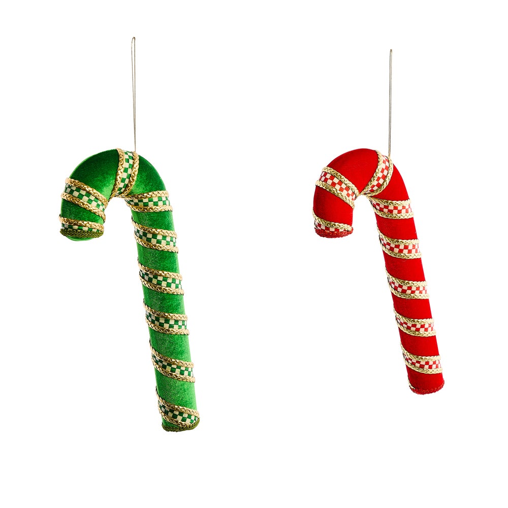 Check It Out Candy Cane Fabric Ornaments, Set of 2 mackenzie-childs Panama imagen 1 Check It Out Candy Cane Fabric Ornaments, Set of 2 mackenzie-childs Panama imagen 1