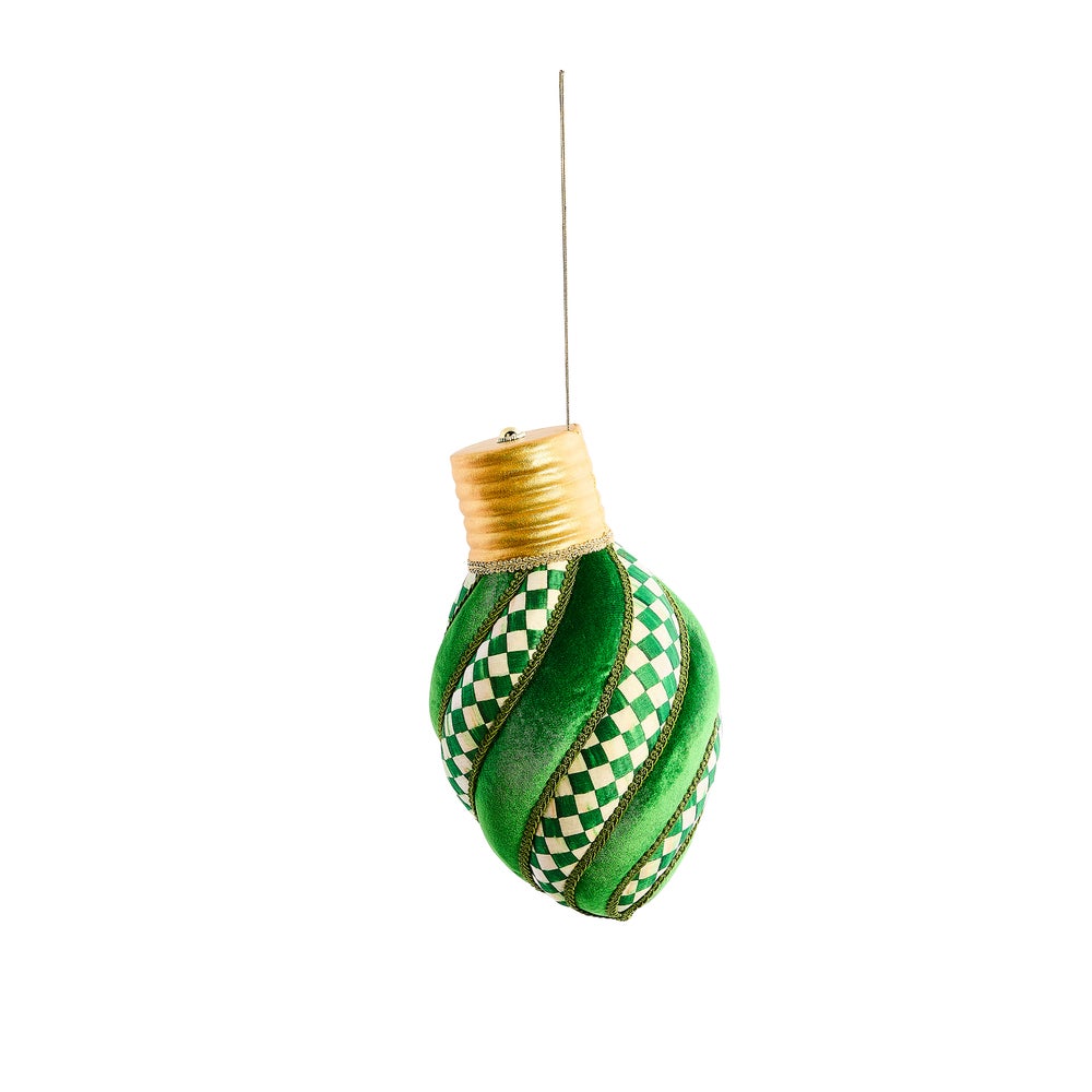 Check It Out Green Check Lightbulb Fabric Ornament mackenzie-childs Panama imagen 1 Check It Out Green Check Lightbulb Fabric Ornament mackenzie-childs Panama imagen 1