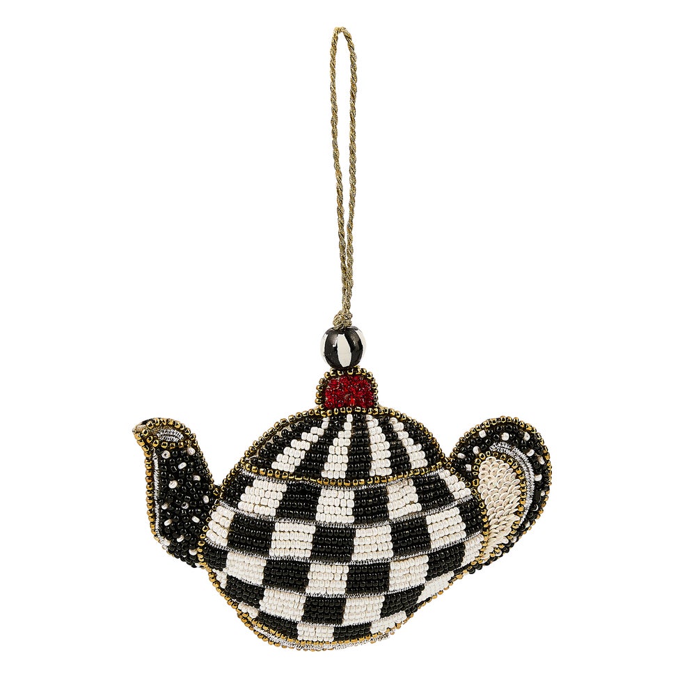 Courtly Check Teapot Beaded Ornament mackenzie-childs Panama imagen 1