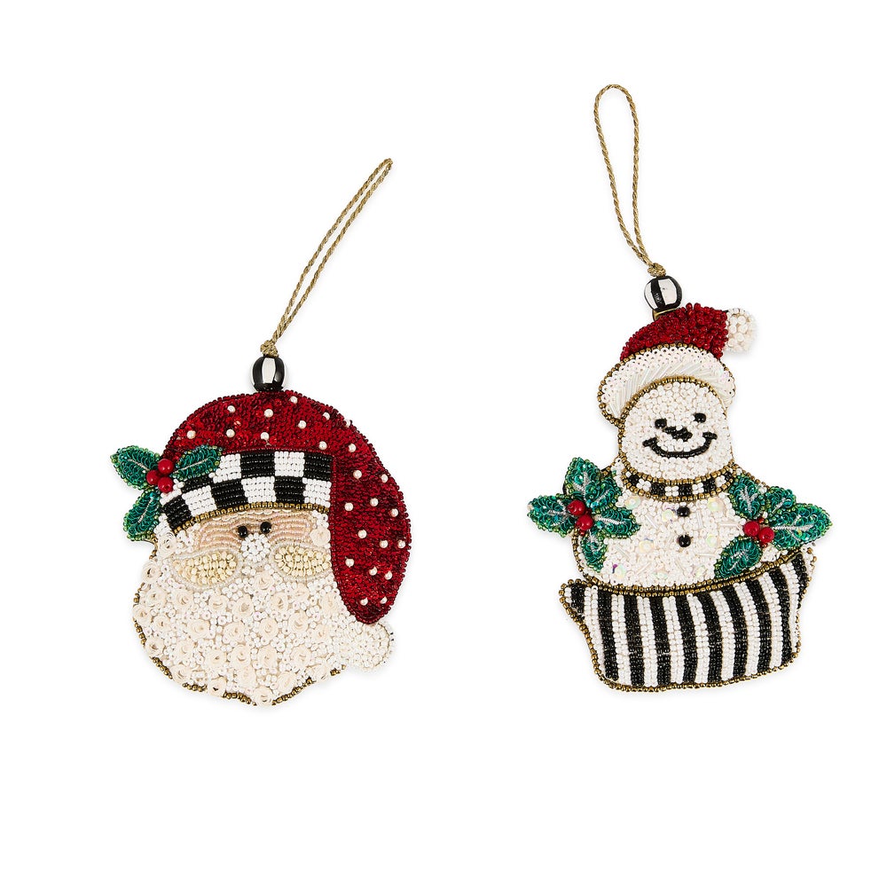 Holiday Beaded Santa & Snowman Ornaments, Set of 2 mackenzie-childs Panama imagen 1 Holiday Beaded Santa & Snowman Ornaments, Set of 2 mackenzie-childs Panama imagen 1