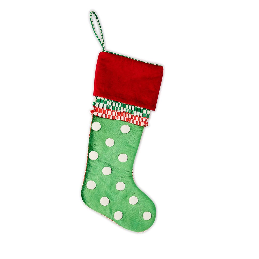 Check It Out Green & White Polka Dot Stocking mackenzie-childs Panama imagen 1 Check It Out Green & White Polka Dot Stocking mackenzie-childs Panama imagen 1