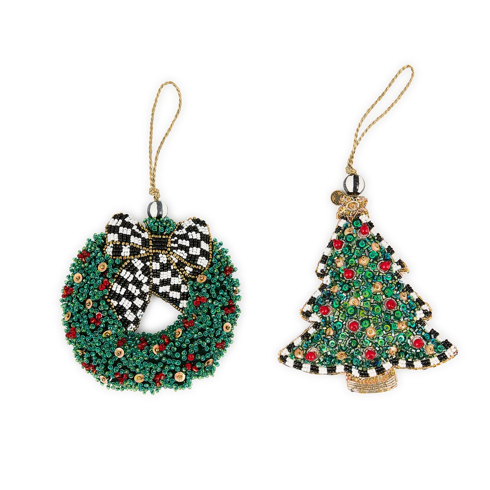 Holiday Beaded Wreath & Tree Ornaments, Set of 2 mackenzie-childs Panama imagen 1 Holiday Beaded Wreath & Tree Ornaments, Set of 2 mackenzie-childs Panama imagen 1