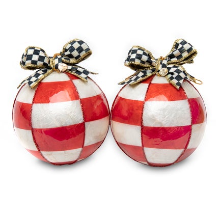 Checkmate Red & White Check Ball Ornaments - Set of 2