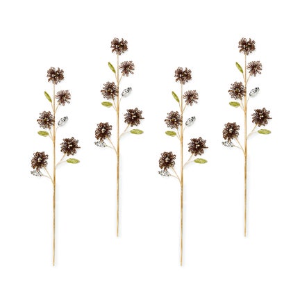 Brown Beaded Flower Spray Stems, Set of 4