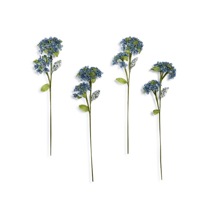 Blue Hydrangea Beaded Flower Stem, Set of 4 image number 0