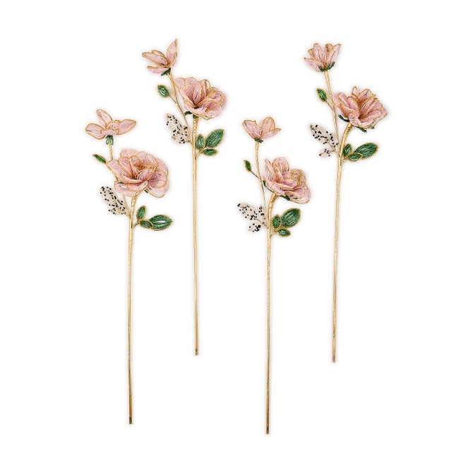 Pink Rose Beaded Flower Stems, Set of 4 image number 0