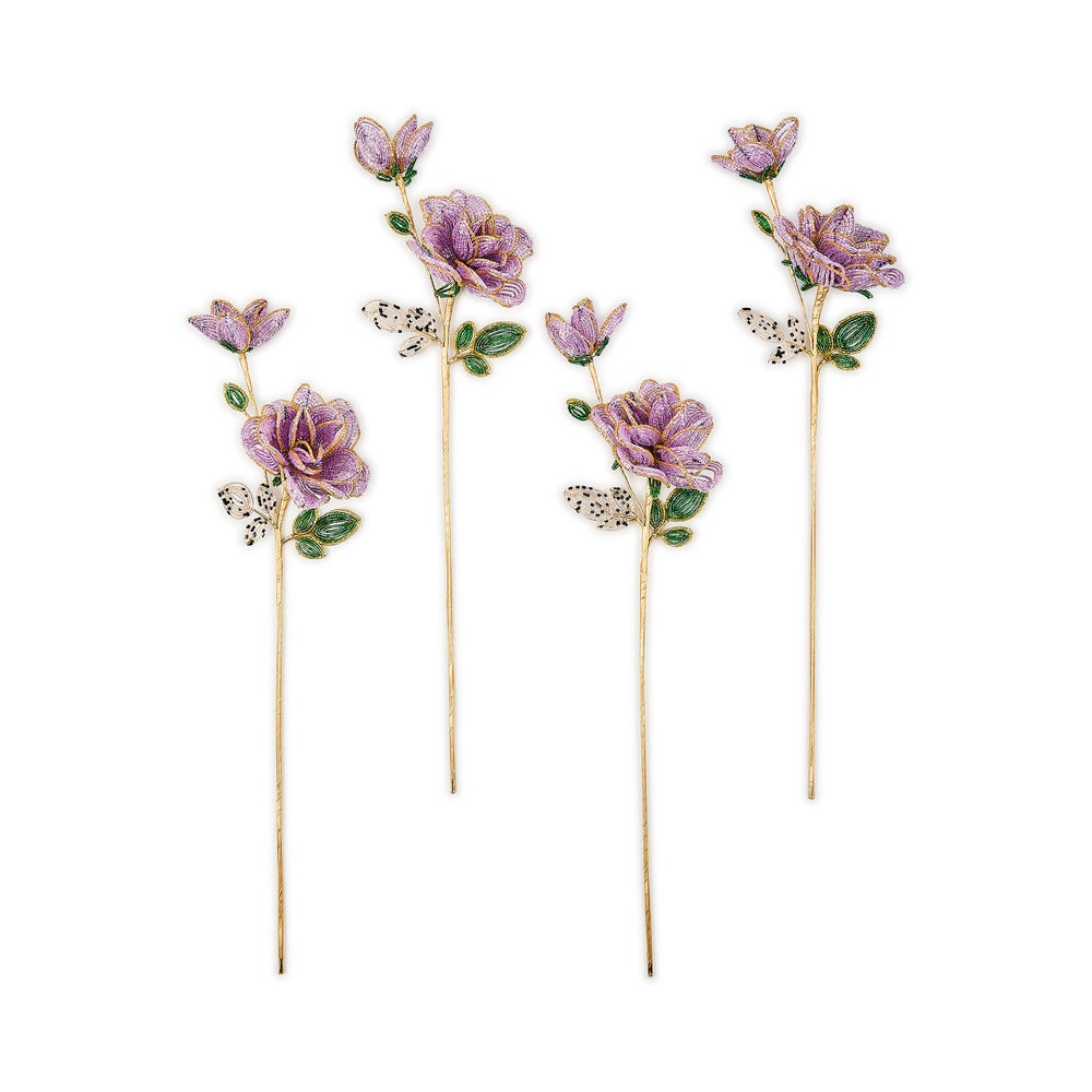 Purple Rose Beaded Flower Stems, Set of 4 mackenzie-childs Panama imagen 1