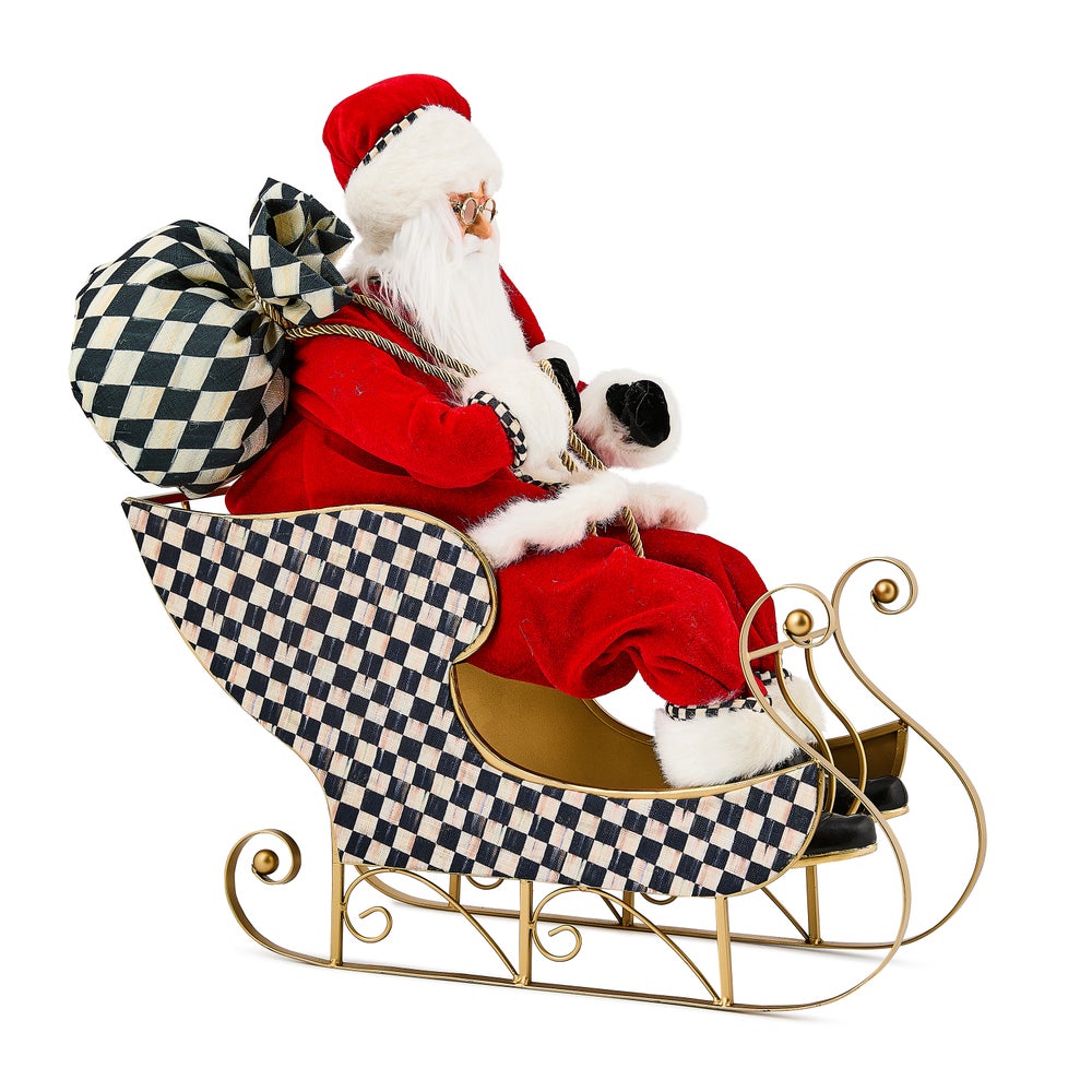 Classic Courtly Fabric Santa In Sleigh mackenzie-childs Panama imagen 1 Classic Courtly Fabric Santa In Sleigh mackenzie-childs Panama imagen 1